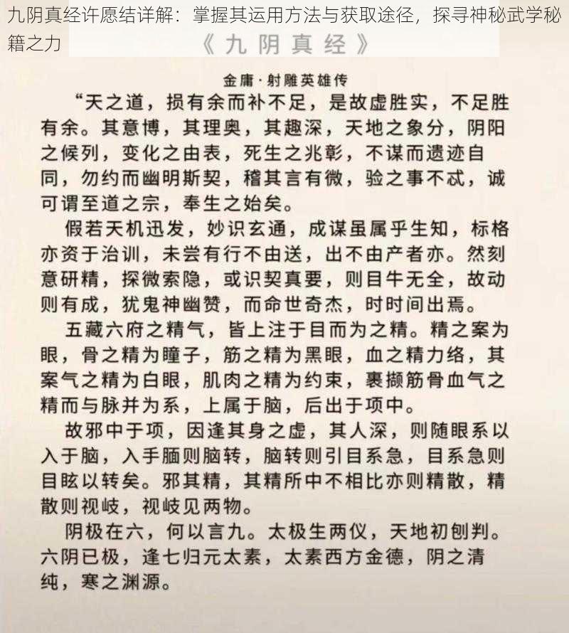 九阴真经许愿结详解：掌握其运用方法与获取途径，探寻神秘武学秘籍之力