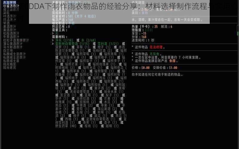 大灾变CDDA下制作雨衣物品的经验分享：材料选择制作流程与实用心得探讨