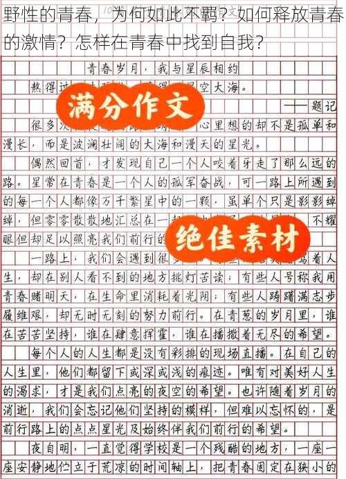 野性的青春，为何如此不羁？如何释放青春的激情？怎样在青春中找到自我？