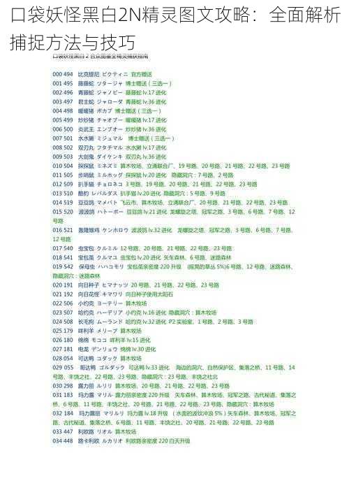 口袋妖怪黑白2N精灵图文攻略：全面解析捕捉方法与技巧